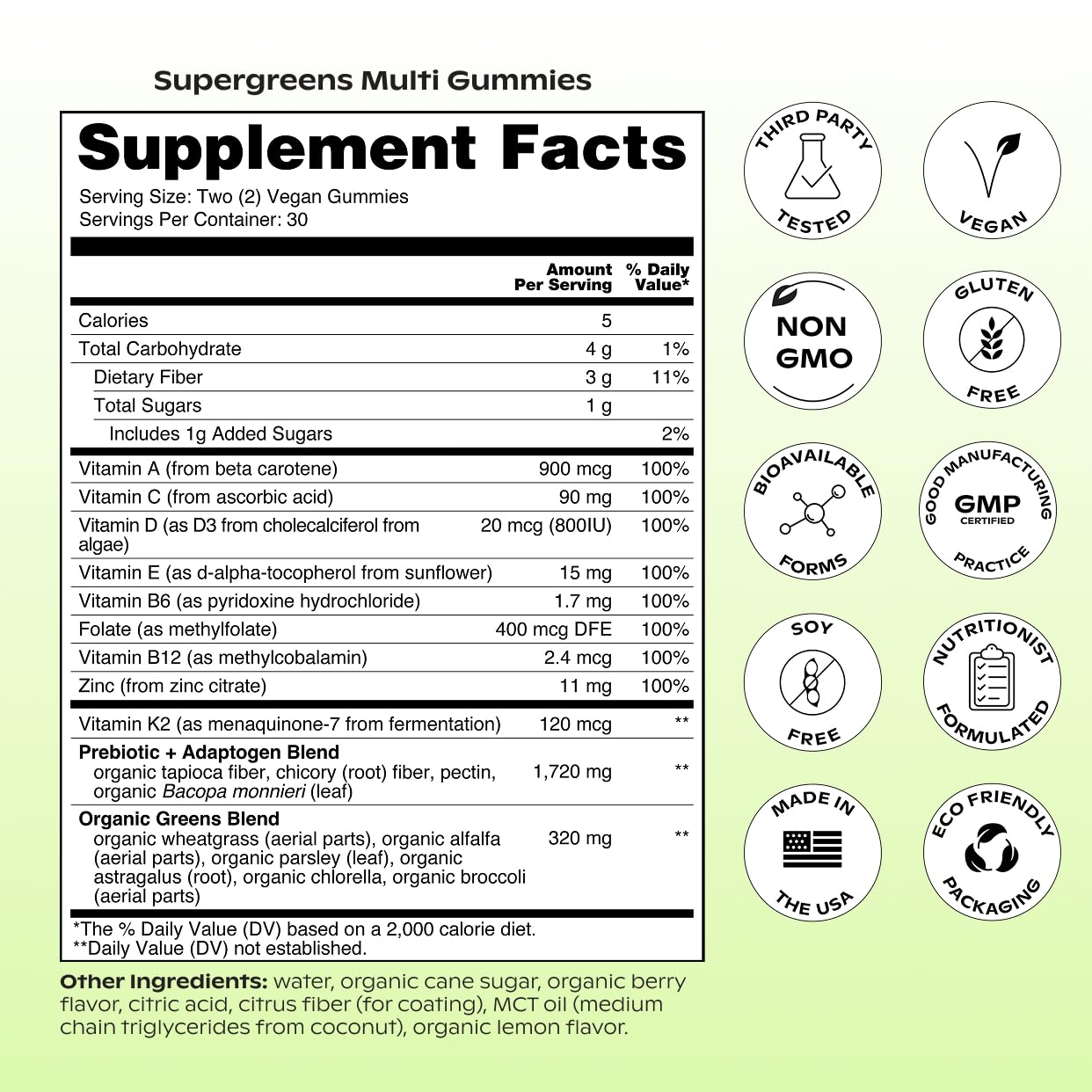 Wholier Supergreens Multi Gummies – Daily Greens with Prebiotics, Adaptogens & 9 Essential Vitamins | 60 Gummies