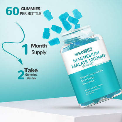Whoyun Magnesium Malate Gummies 1000mg | Enhanced Absorption, Energy & Muscle Health | 60 Count