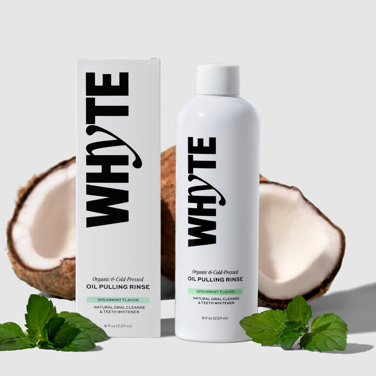 Whyte Coconut Oil Pulling Mouthwash – Teeth Whitening & Gum Health (Spearmint)