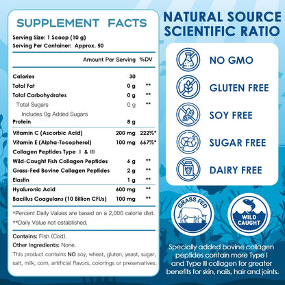 NATURE TARGET Marine Collagen Powder for Women - Hair, Skin, Nails & Joints - 50 Servings