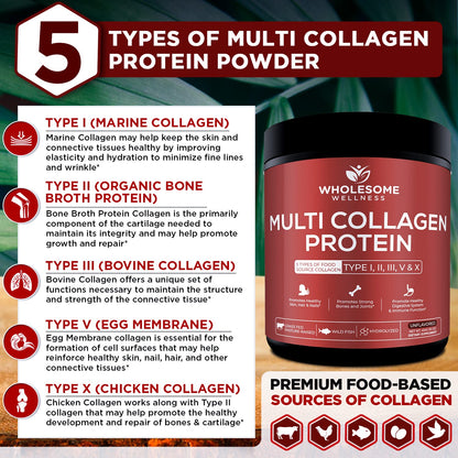 Wholesome Wellness Multi Collagen Powder – Grass-Fed Type I II III V X