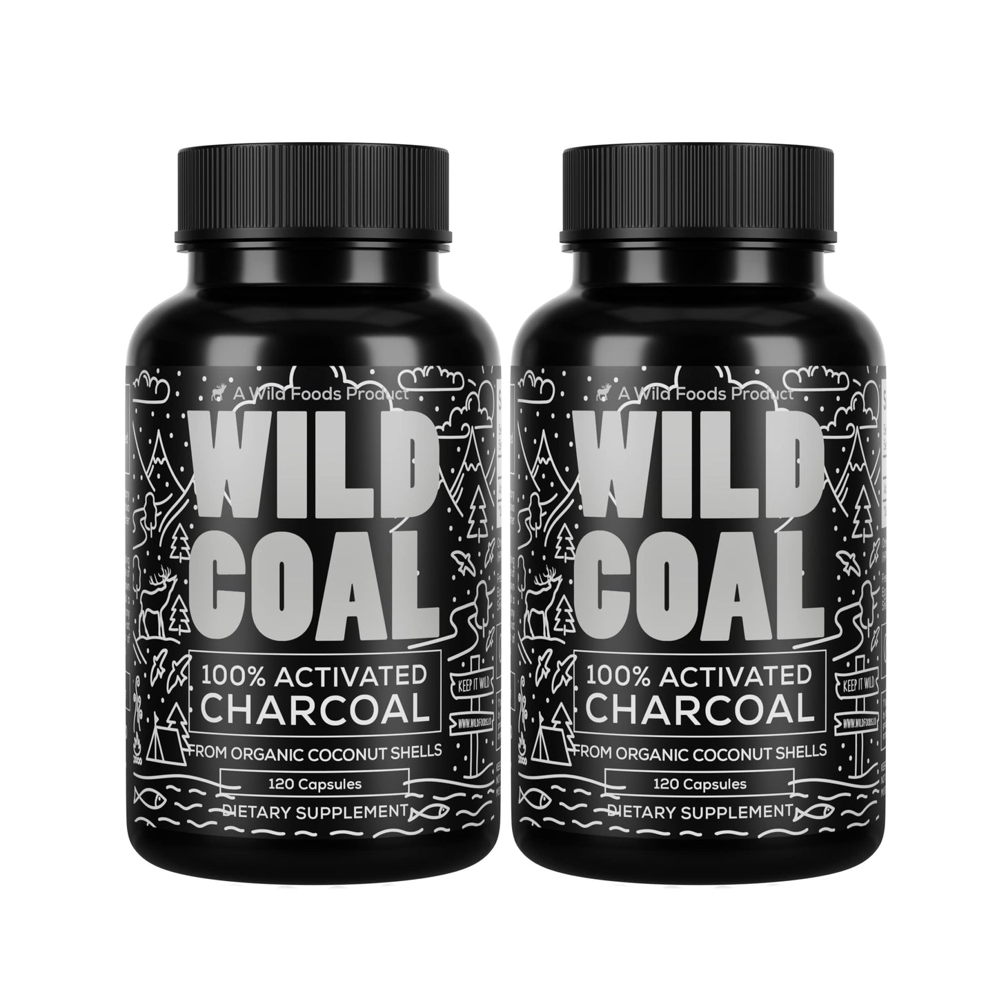 Wild Foods Activated Charcoal Capsules – 120 Capsules (Two Bottles) | Organic Coconut Shells | Lab Tested & Non-GMO | Detox & Bloating Relief | USA