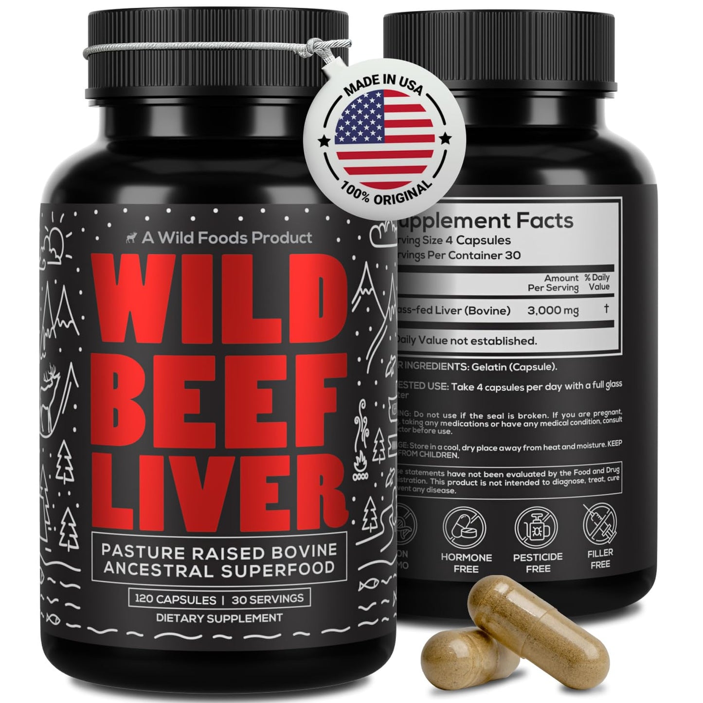 Wild Foods Beef Liver Capsules - 3000mg Grass-Fed & Pasture-Raised | 120 Softgels