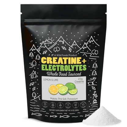 Wild Foods Creatine + Electrolytes Powder – Lemon & Lime (8 oz, 30 Servings) | 2.5 g Creatine