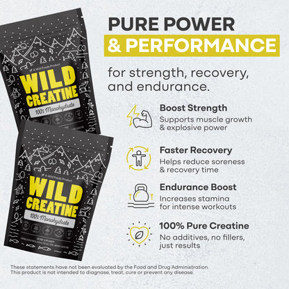 Wild Foods 100% Creatine Monohydrate Packets – 20 Packets, 5g per Serving, USA Made