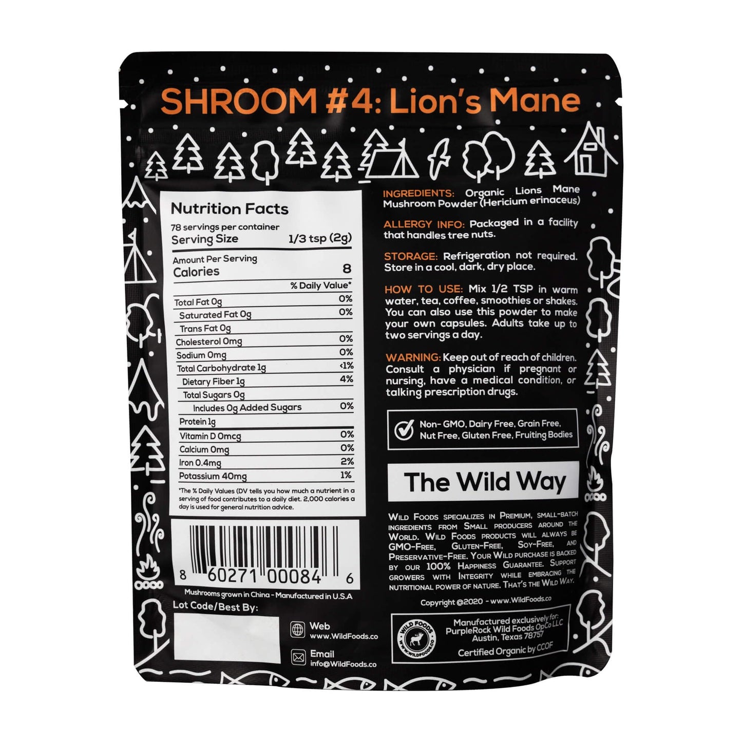 Wild Foods Lions Mane Powder 10:1 Organic Mushroom Extract – 4 oz Pack of 2 | Brain Health & Focus