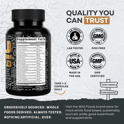 Wild Foods Premium Mushroom Supplement Complex (Pack of 2) – 13 Organic Mushrooms (Lions Mane, Reishi & More)