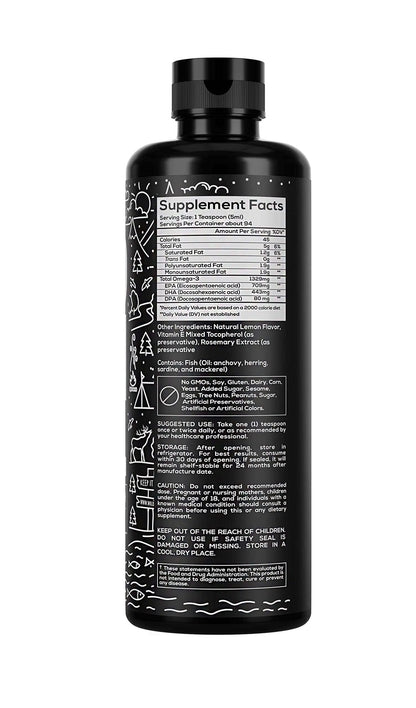 Wild Foods Liquid Omega-3 Fish Oil – Lemon, 16 oz | Burpless, Odorless, DPA + EPA + DHA Triple Strength
