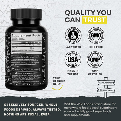 Wild Foods 5000 IU Vitamin D3 + K2 MK-7 | Plant-Based, Non-GMO