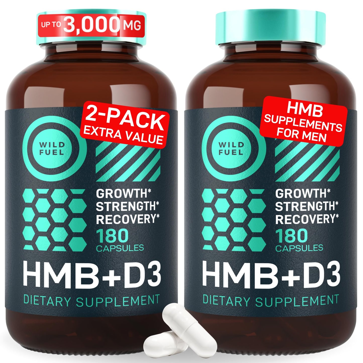 WILD FUEL HMB + Vitamin D3 Capsules – 360 Caps, 1,000–3,000 mg HMB