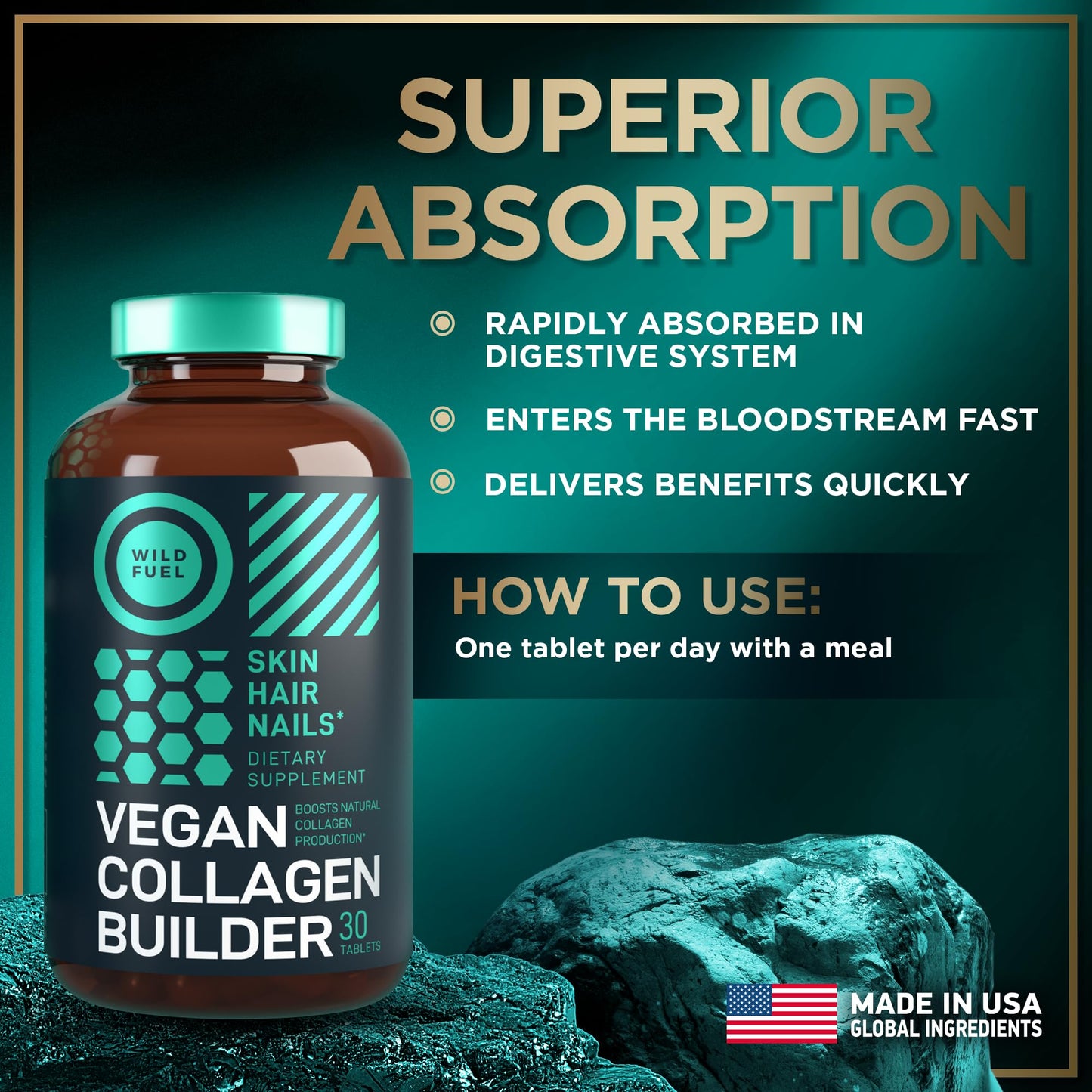 WILD FUEL Vegan Collagen Booster Tablets — Cruelty-Free Plant-Based Support for Skin, Hair & Nails (2-Pack)