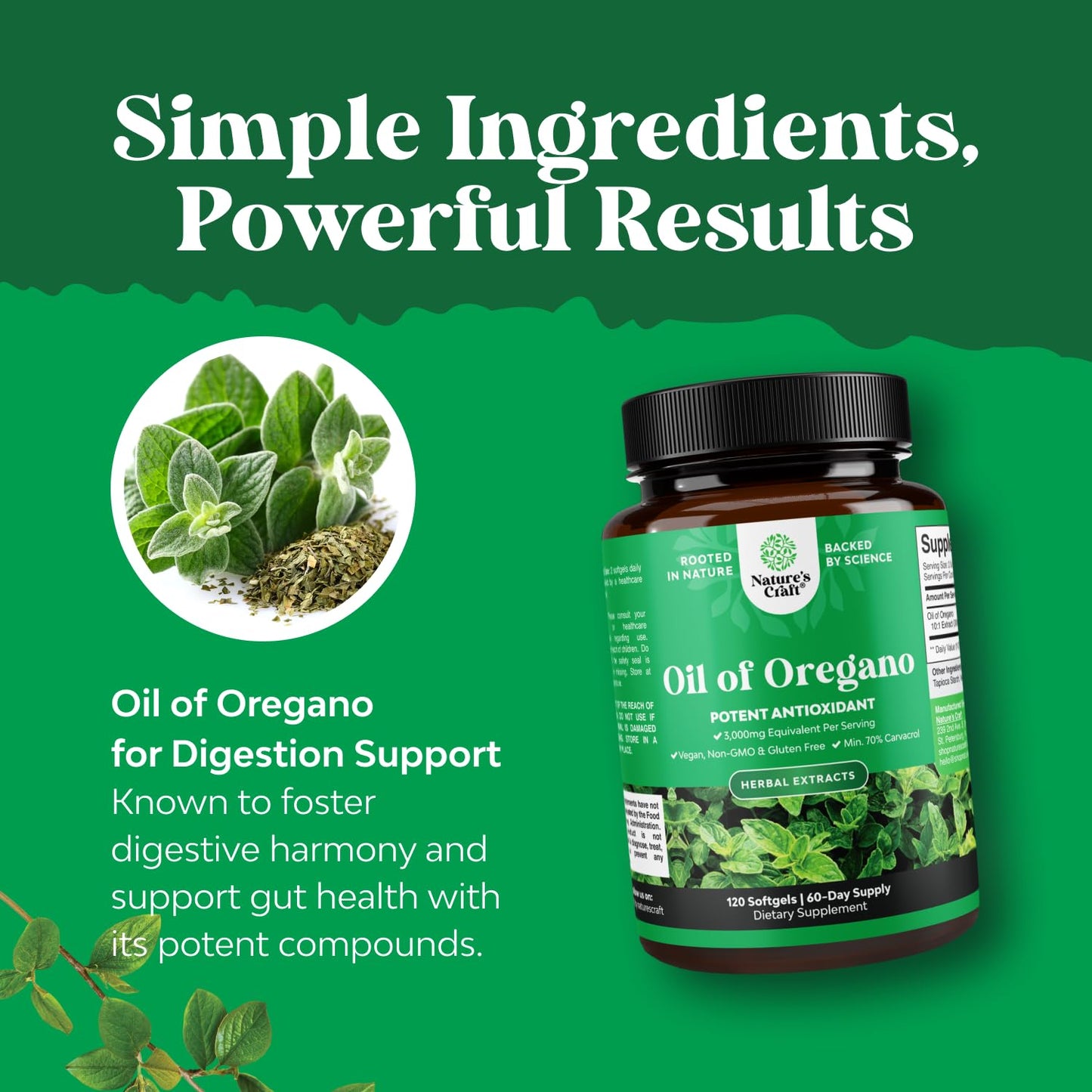 Wild Oregano Oil Softgels 70% Carvacrol | Digestive & Immune Support - 120 Ct