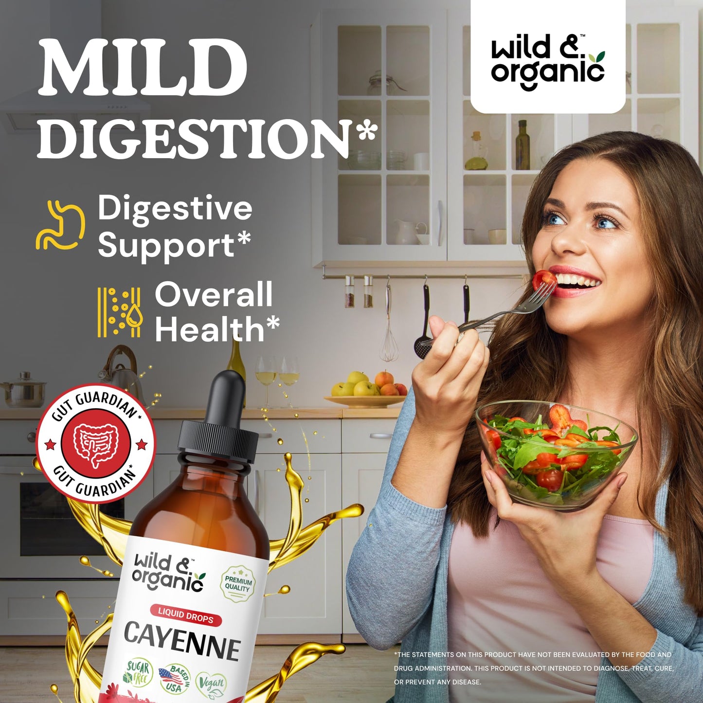 Wild & Organic Cayenne Pepper Tincture - Digestive Support, 4 oz x 2 - Vegan, Alcohol-Free