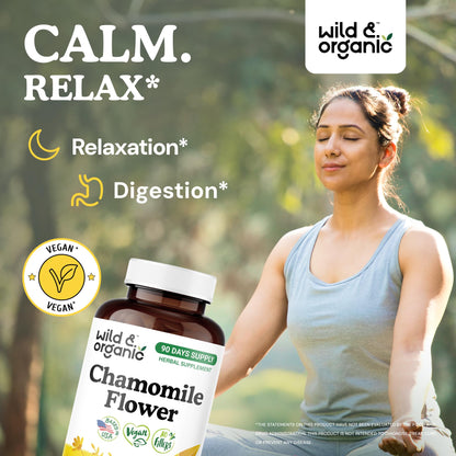Wild & Organic Chamomile Extract Capsules 800 mg - 180 Count | Relaxation & Digestive Support