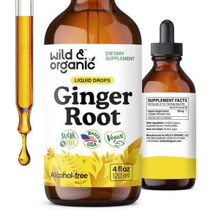 Wild & Organic Ginger Root Extract Drops - Immune & Digestive Support | Vegan, Sugar & Alcohol-Free 4 fl oz