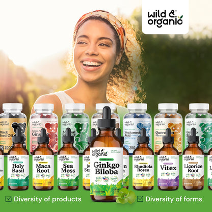 Wild & Organic Ginkgo Biloba Drops – Brain & Focus Support | 4 fl oz | Vegan, Alcohol-Free