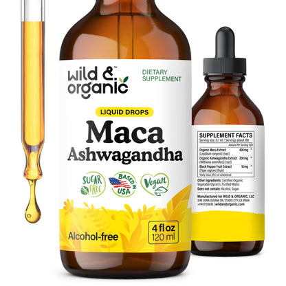Wild & Organic Maca Root Ashwagandha Drops - 4 fl oz | Vegan, Sugar & Alcohol-Free Tincture for Men & Women