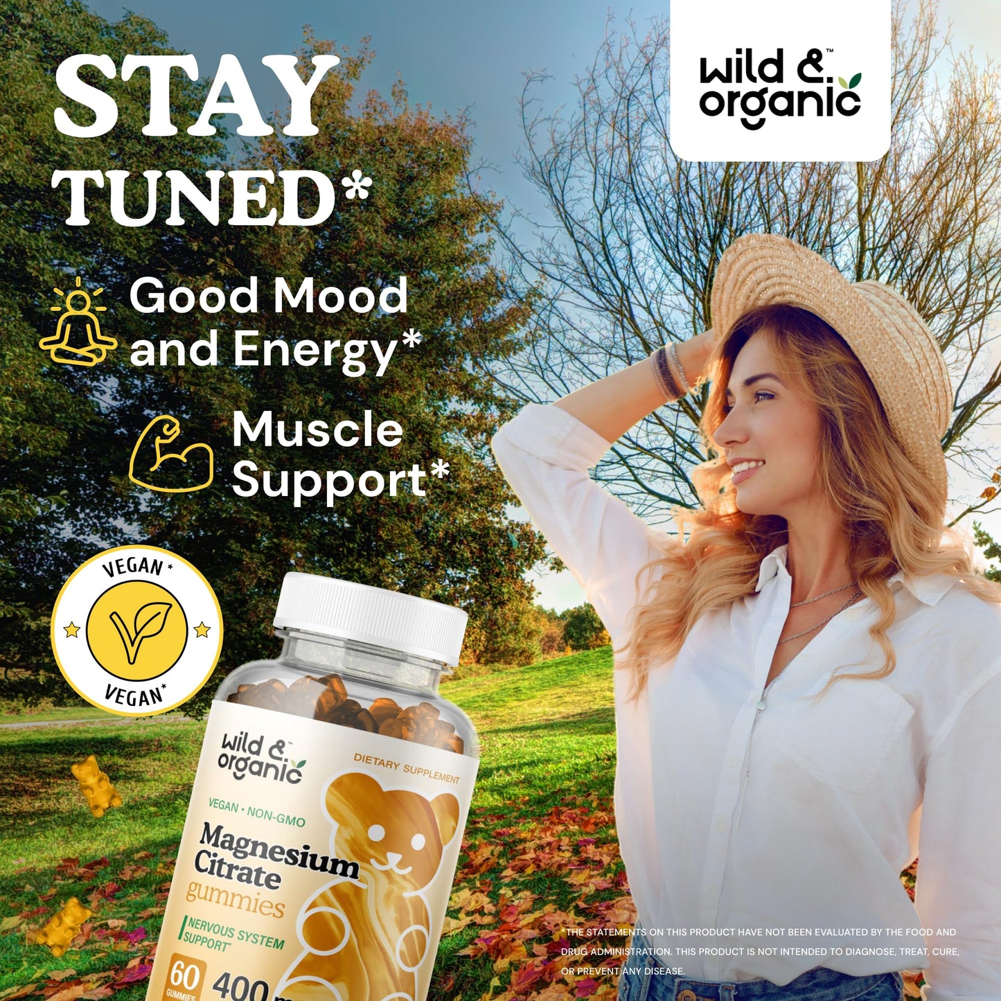 Wild & Organic Magnesium Citrate Gummies 400 mg | Mood & Calm Support (Pack of 2)