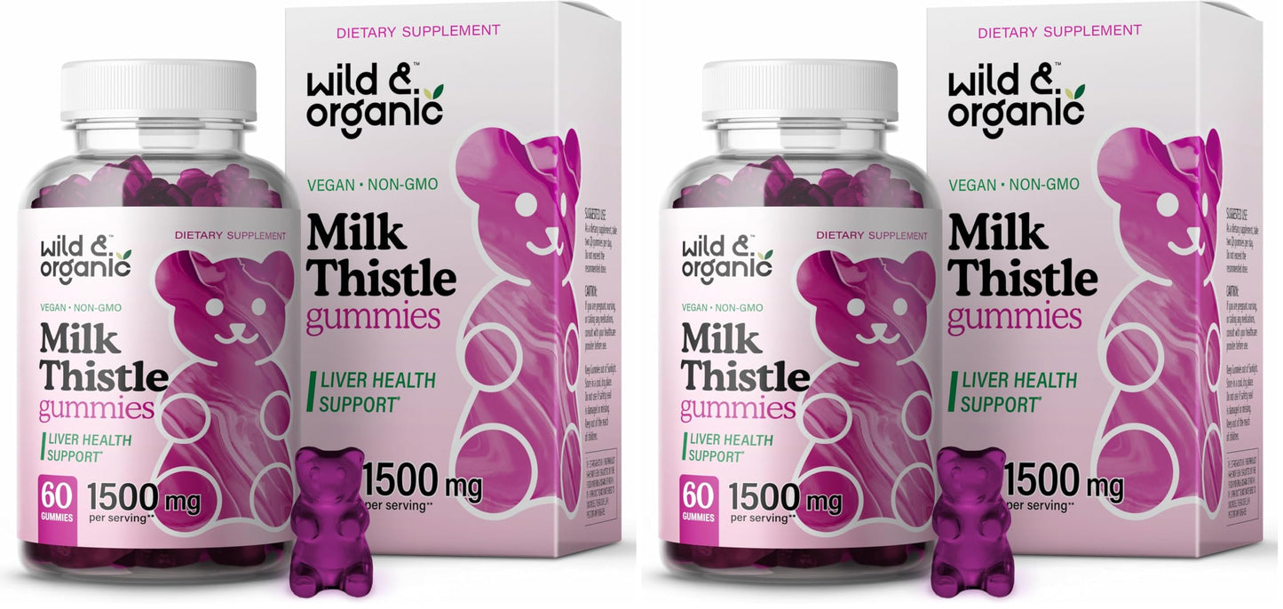 Wild & Organic Milk Thistle Gummies – Liver Detox 1500mg | 60 Vegan Chews (Pack of 2)