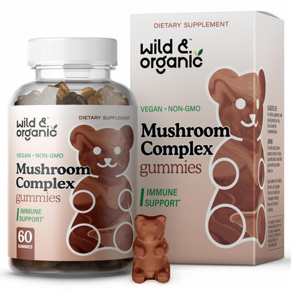 Wild & Organic Mushroom Gummies - 10-in-1 Complex | Immune & Brain Support – 60 Count