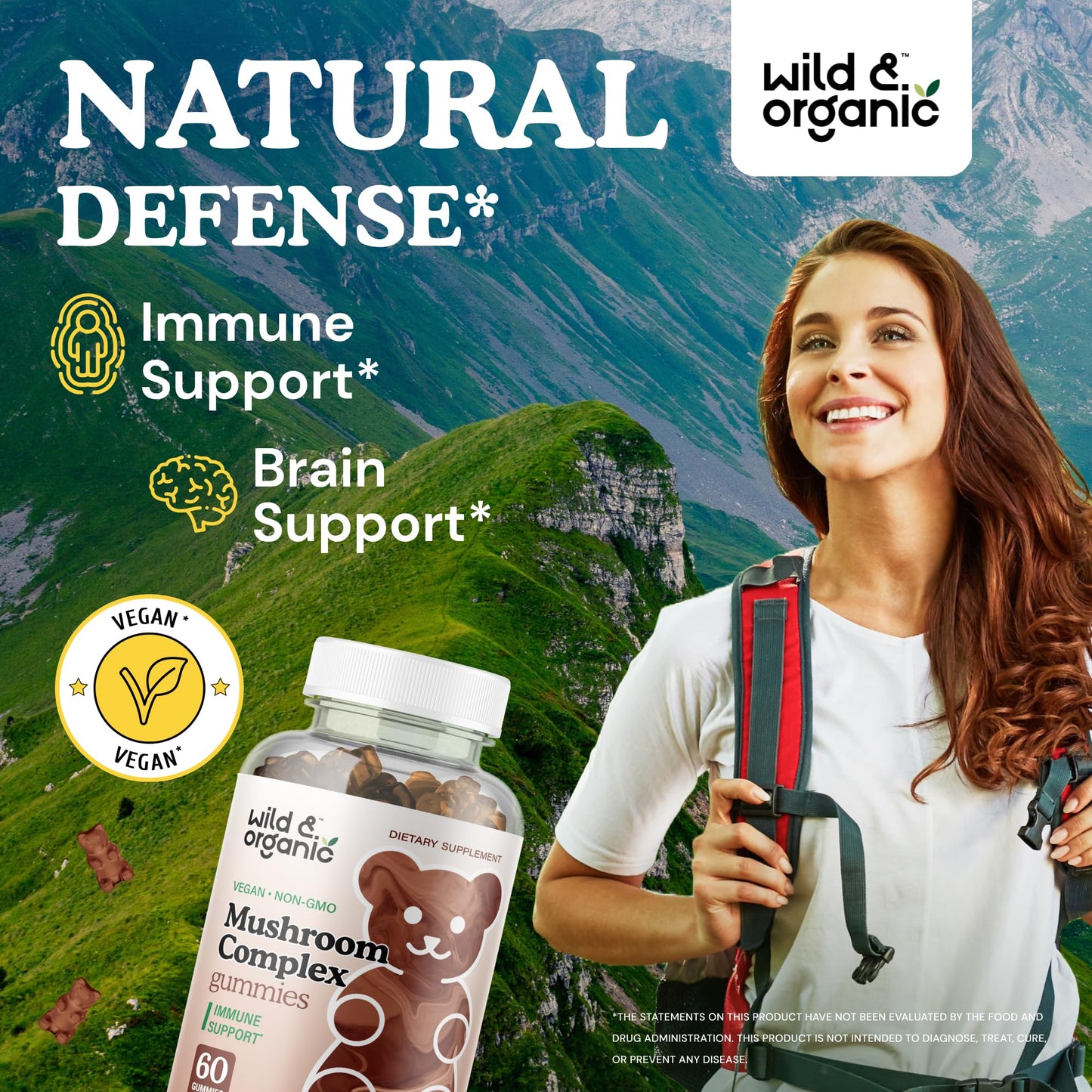 Wild & Organic Mushroom Gummies - 10-in-1 Complex | Immune & Brain Support – 60 Count