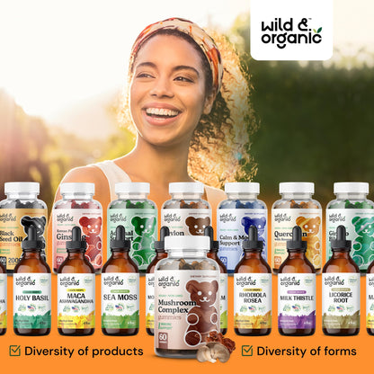 Wild & Organic Mushroom Gummies – 10-Mushroom Complex, Immune & Brain Support (60 Count Pack of 2)