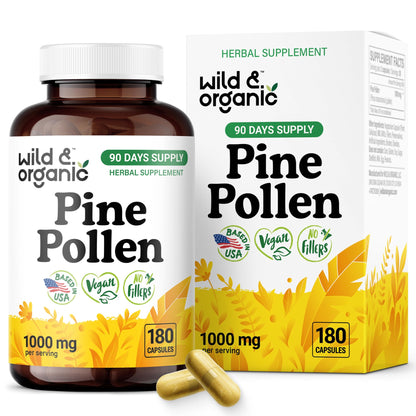 Wild & Organic Pine Pollen for Men – 1000 mg Capsules, Vegan & Non-GMO