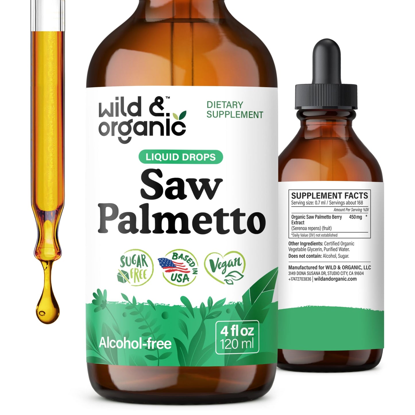 Wild & Organic Saw Palmetto Tincture - 4 fl oz | Vegan, Alcohol-Free, Sugar-Free Saw Palmetto Extract