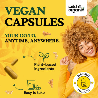 Wild & Organic Turmeric & Ginger Capsules | Mobility & Immune Support | 180 Count | Vegan