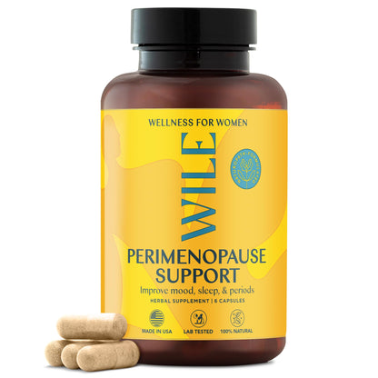 WILE Menopause & Perimenopause Supplements with Ashwagandha — Sleep, Hot Flashes & Stress Support | Vegan, 30 Servings