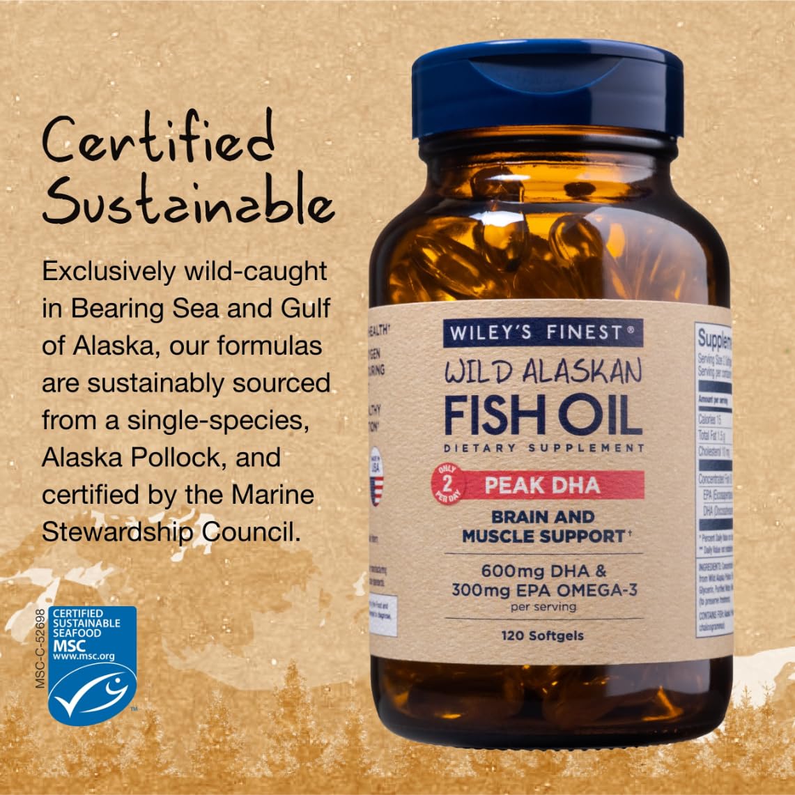Wiley's Finest Wild Alaskan Fish Oil Peak DHA 900 mg - 120 Softgels