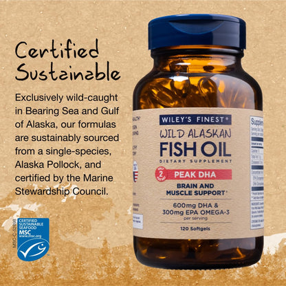 Wiley's Finest Wild Alaskan Fish Oil Peak DHA 900 mg - 120 Softgels