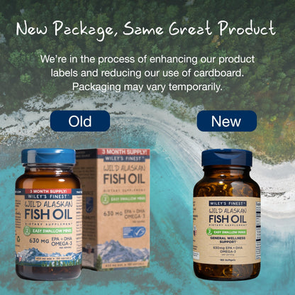 Wiley's Finest Wild Alaskan Fish Oil Easy Swallow Minis — 630mg EPA/DHA, 180 Mini Softgels (90 Servings)