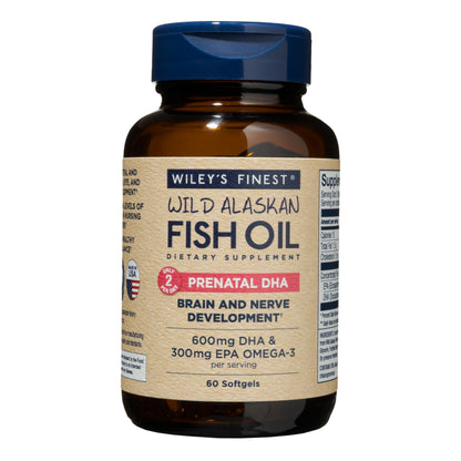 Wiley's Finest Wild Alaskan Fish Oil Prenatal DHA – 900mg EPA & DHA, 60 Softgels (30 Prenatal Servings)