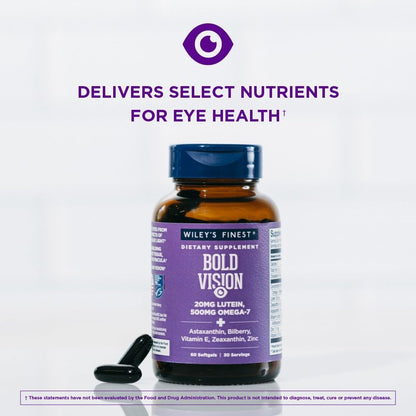 Wiley's Finest Bold Vision: Wild Alaskan Fish Oil for Eye Health with Lutein, Zeaxanthin, Zinc & Vitamin E - 60 Softgels