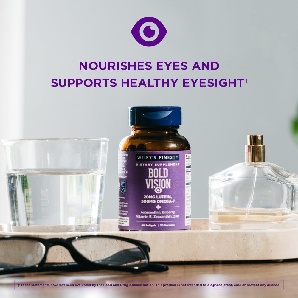 Wiley's Finest Bold Vision: Wild Alaskan Fish Oil for Eye Health with Lutein, Zeaxanthin, Zinc & Vitamin E - 60 Softgels