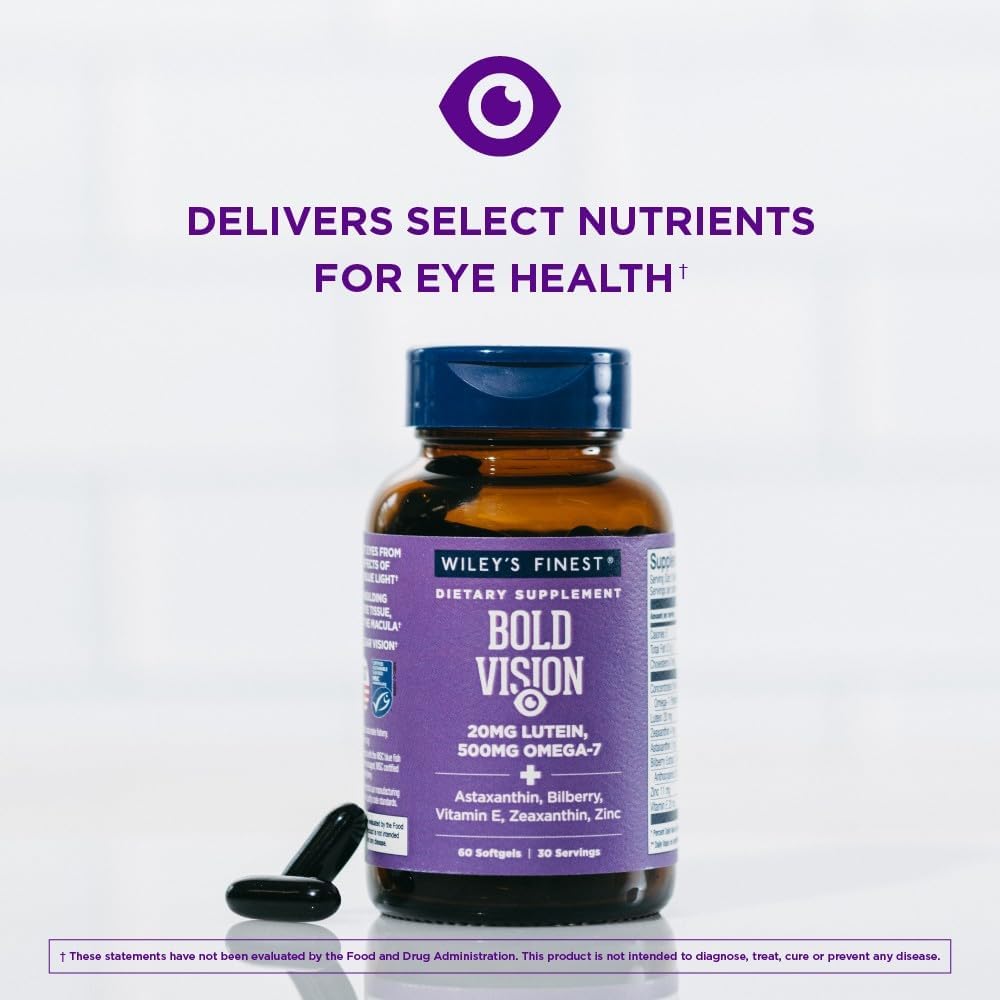 Wiley's Finest Bold Vision: Wild Alaskan Fish Oil for Eye Health with Lutein, Zeaxanthin, Zinc & Vitamin E - 60 Softgels