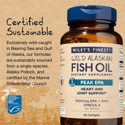 Wiley's Finest Peak EPA Triple Strength Wild Alaskan Fish Oil 1000mg – 90 Softgels
