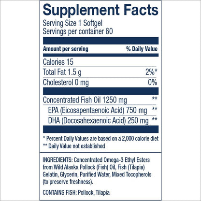 Wiley’s Finest Peak EPA & DHA Fish Oil 1000mg - 60 Softgels | Wild Alaskan, Triple Strength