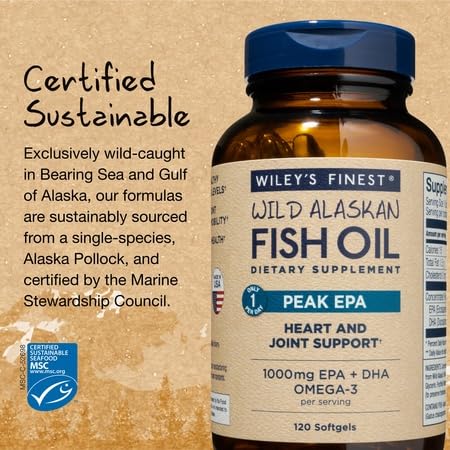 Wiley's Finest Peak EPA Wild Alaskan Fish Oil - Triple Strength 1000mg EPA/DHA - 120 Softgels