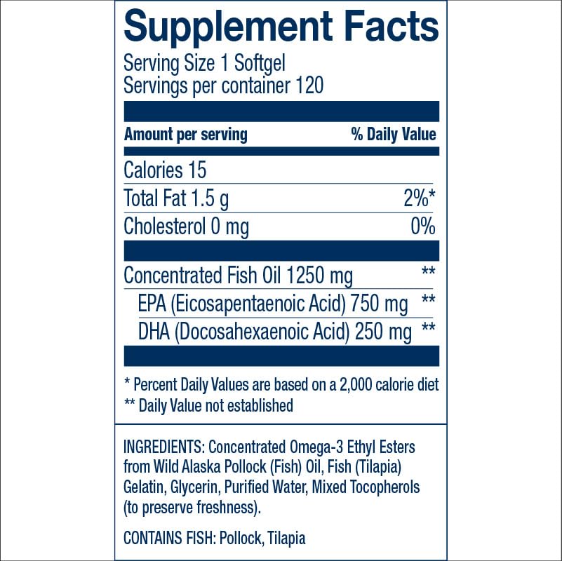 Wiley's Finest Peak EPA Wild Alaskan Fish Oil - Triple Strength 1000mg EPA/DHA - 120 Softgels