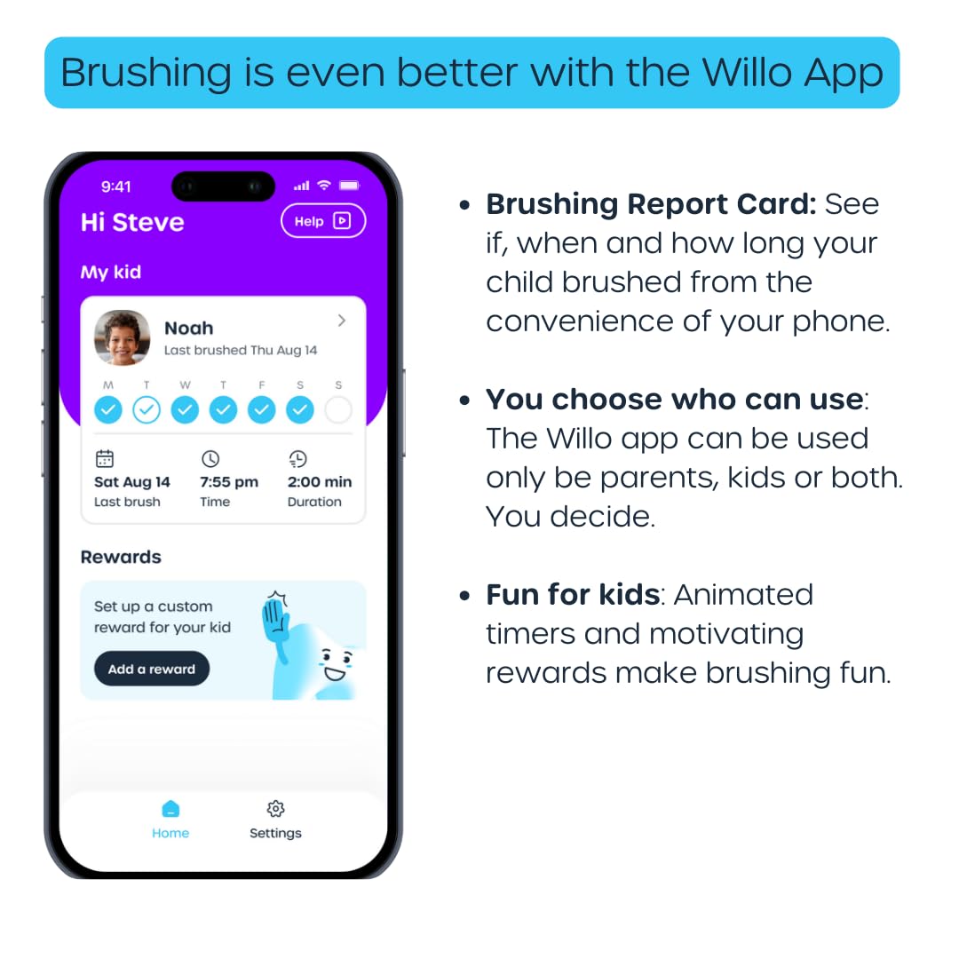 Willo Fully Automatic Kids U-Shaped Electric Toothbrush - Bubble Twist (Medium, Ages 8-11) | 2 Timers, Deep-Cleans, Consistent Results