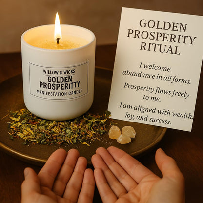 Golden Prosperity Candle Ritual Kit – 8oz Soy Candle by Willow & Wicks