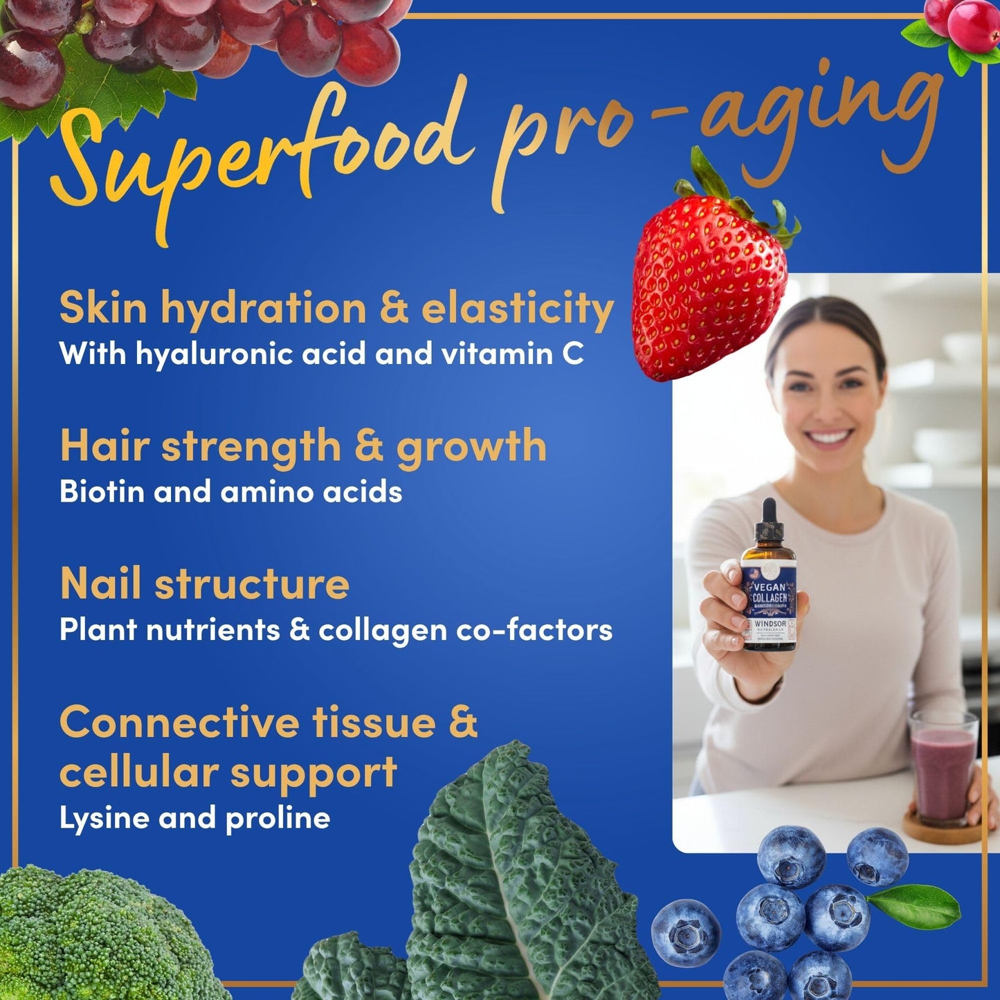Windsor Botanicals Vegan Collagen Builder Liquid – 60-Day Supply | Vitamin C, Biotin, Hyaluronic Acid | Organic Fruits & Vegetables | 120ml