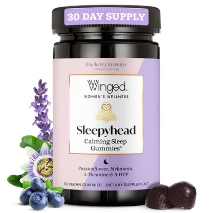 Winged Wellness Sleepyhead Gummies for Women – 3mg Melatonin Sleep Support, Blueberry Lavender, 30 Servings