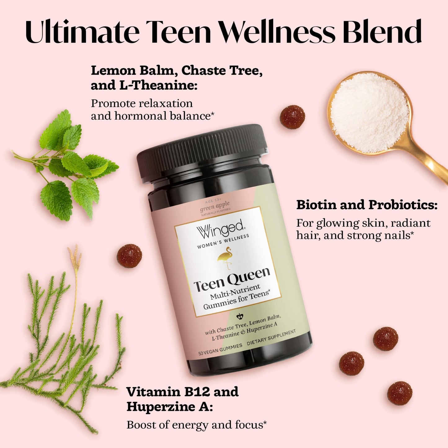 Winged Wellness Teen Queen Gummies – Vegan Multivitamin for Teens (50 Gummies)