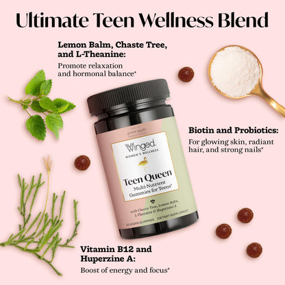 Winged Wellness Teen Queen Gummies – Vegan Multivitamin for Teens (50 Gummies)