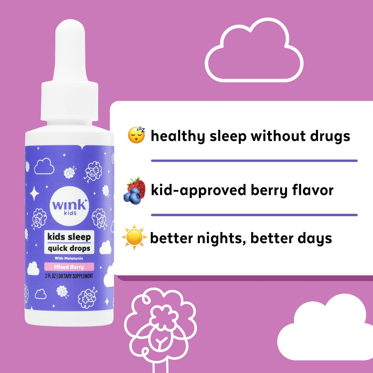 Wink Well Kids Melatonin Drops — 1 mg, Drug-Free Sleep Support for Children (2-Pack)
