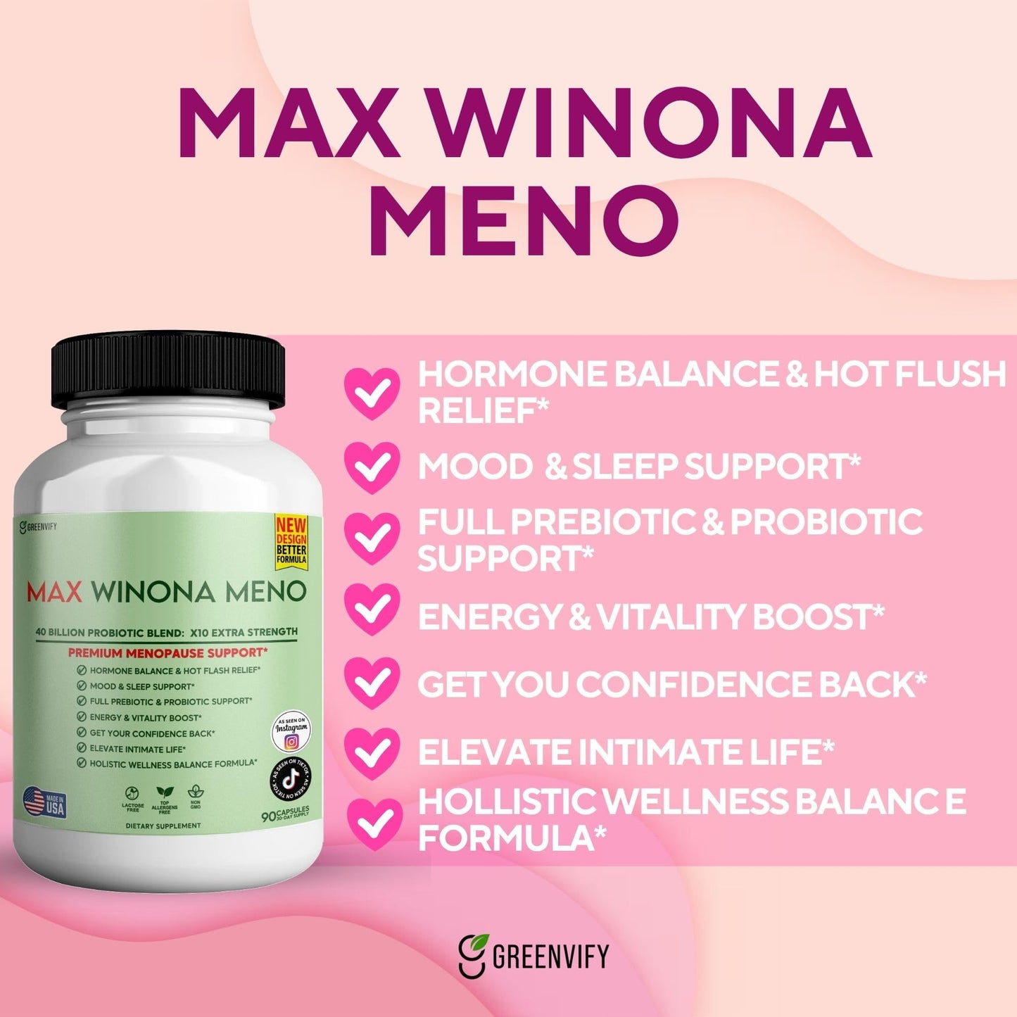 Winona Max Premium Menopause Support — 40B CFU Probiotic, 90 Capsules
