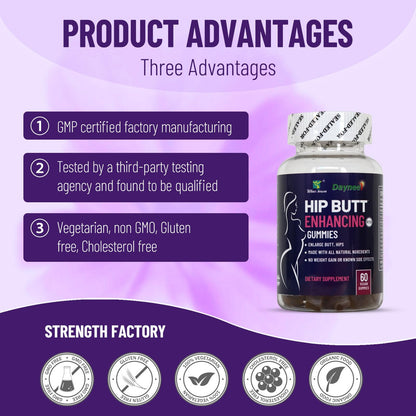Wins Town Hip Butt Enhancement Gummies – Booty Multivitamin for Firm, Lifted Curves (60 Count)